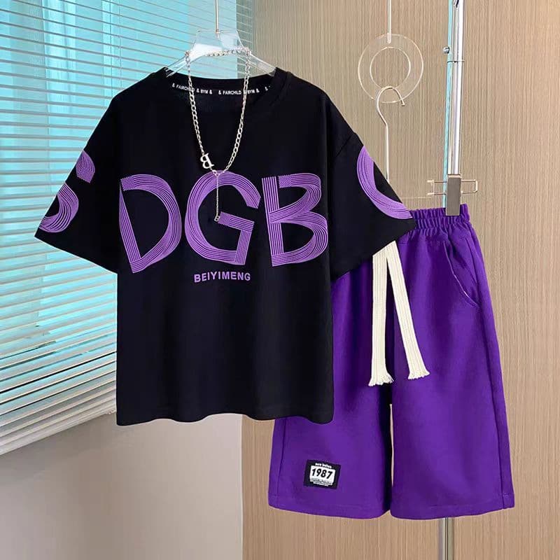 Teenage and guys little young men clothing boys new casual loose letter suit two piece suit cool trend
