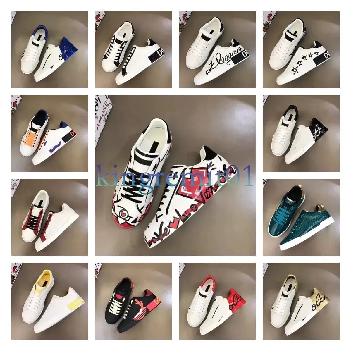 Designer Men Leather Calfskin Rubber Comfortable Outdoor Graffiti Sneakers Casual Walking Skateboarding Shoes Eu38-45