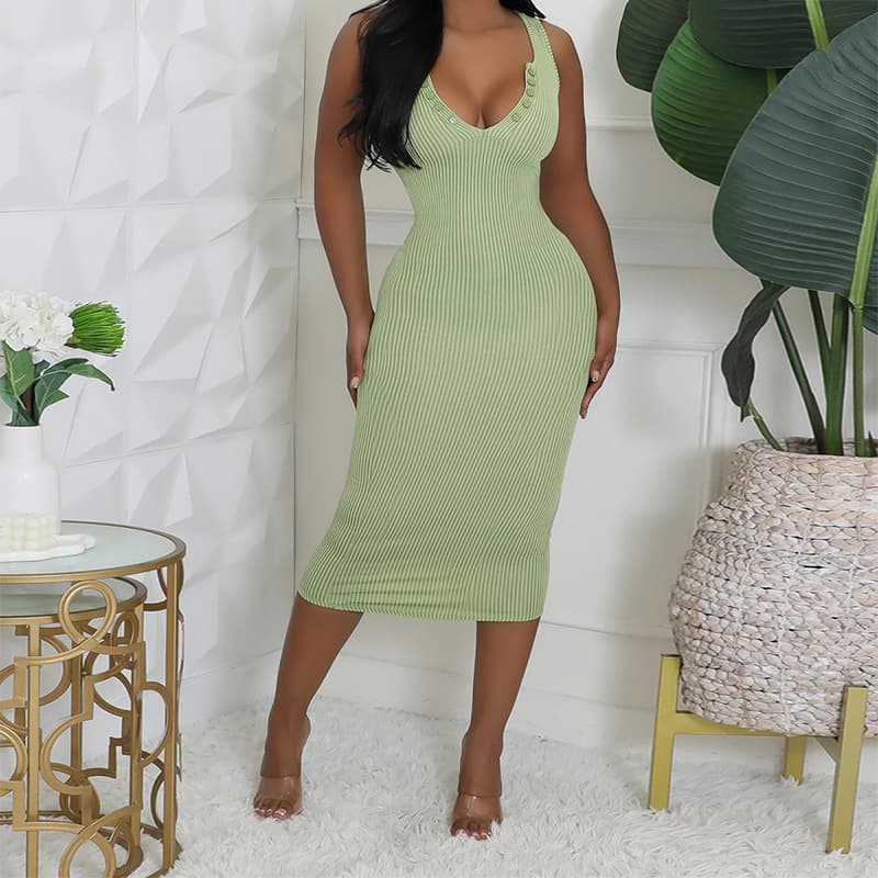 Women's Clothing New Fashion Elastic Sexy U Neck Sleeveless Slim Temperament Dress