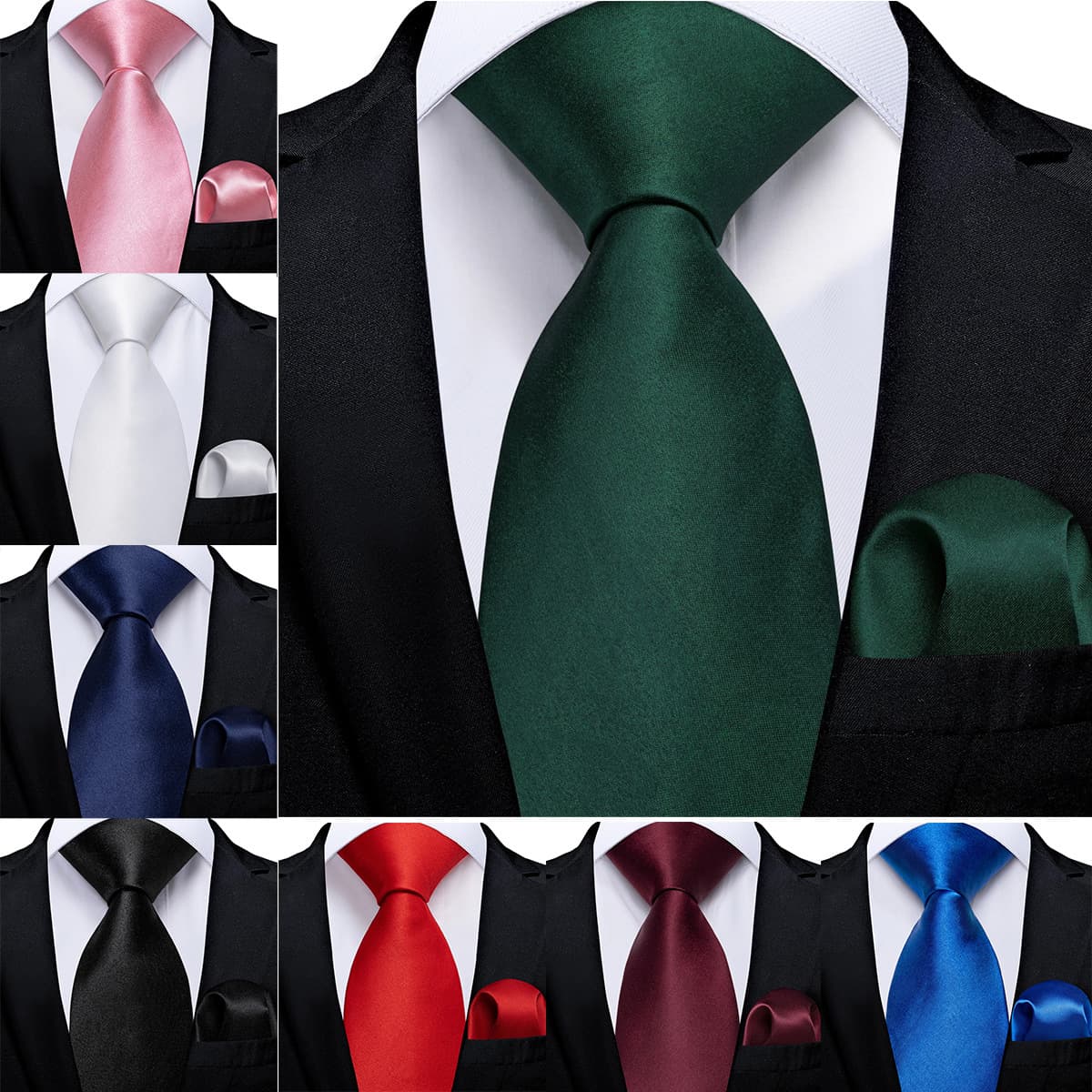 Unisex A Men's 8cm Solid Color Fashion Hand Tie Pocket Towel Suit, Business Party Tie Square Towel Combination