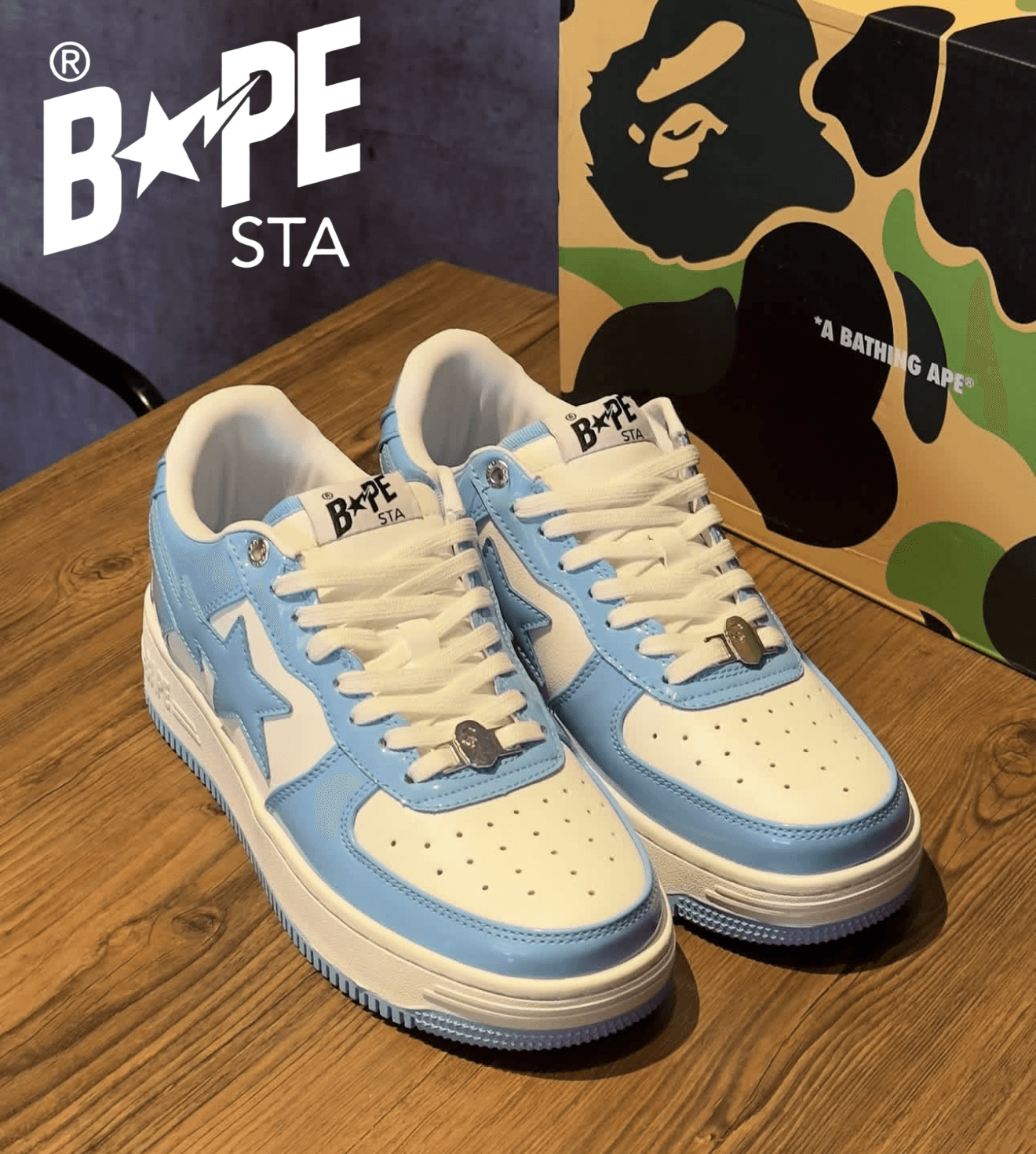 A BATHING-APE Classic Lacquer Leather Double Splicing Trendy Fashion Board Shoes Air Force No.1 Board Shoes Men's And Women's Same Style