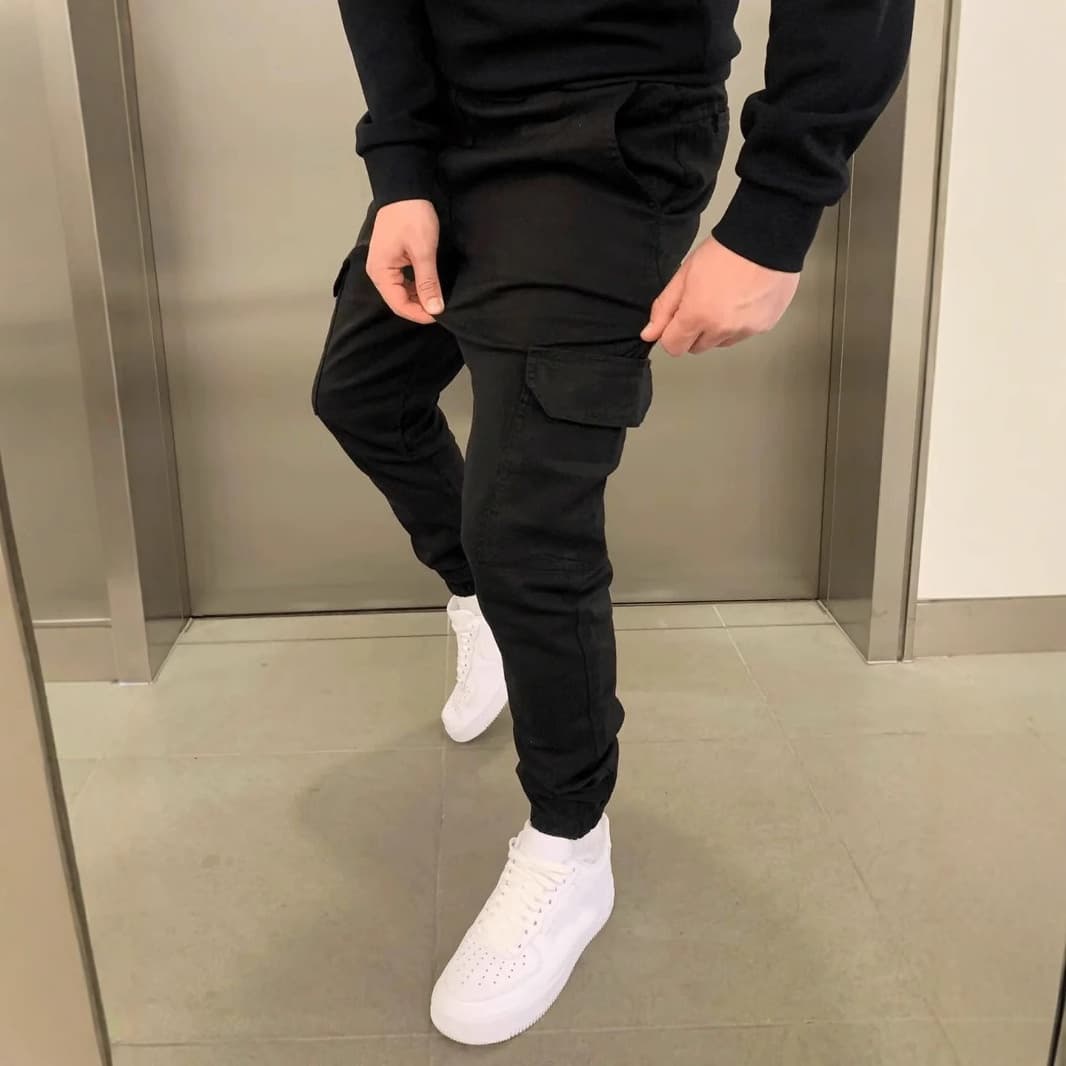 Men's Cargo Jogger Pants – Relaxed Fit Drawstring Waist Streetwear Trousers With Utility Pockets, Stretch Comfort (Black/Navy/Green/Khaki/Gray),