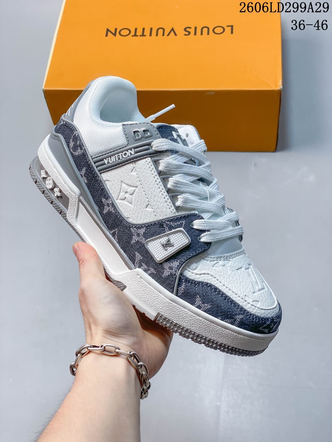 Nouvelles baskets originales inspirées de Louis Vuitton, couleur crème et blanc, basses, style rétro basketball, streetwear décontracté, chaussu