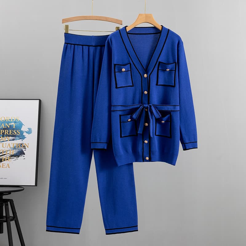 Women's knitwear cardigan wide-leg trouser suit fashion two-piece set