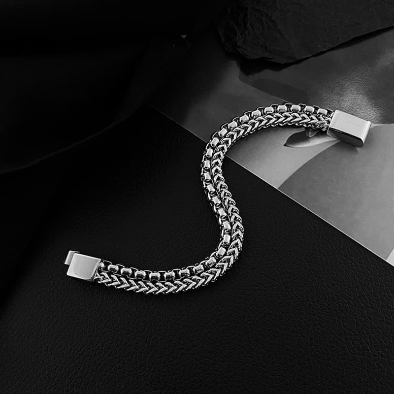 Simple Niche High-end Titanium Steel Personality Fashion Cuban Double Layer Stacked Men's Trendy Women's Bracelet