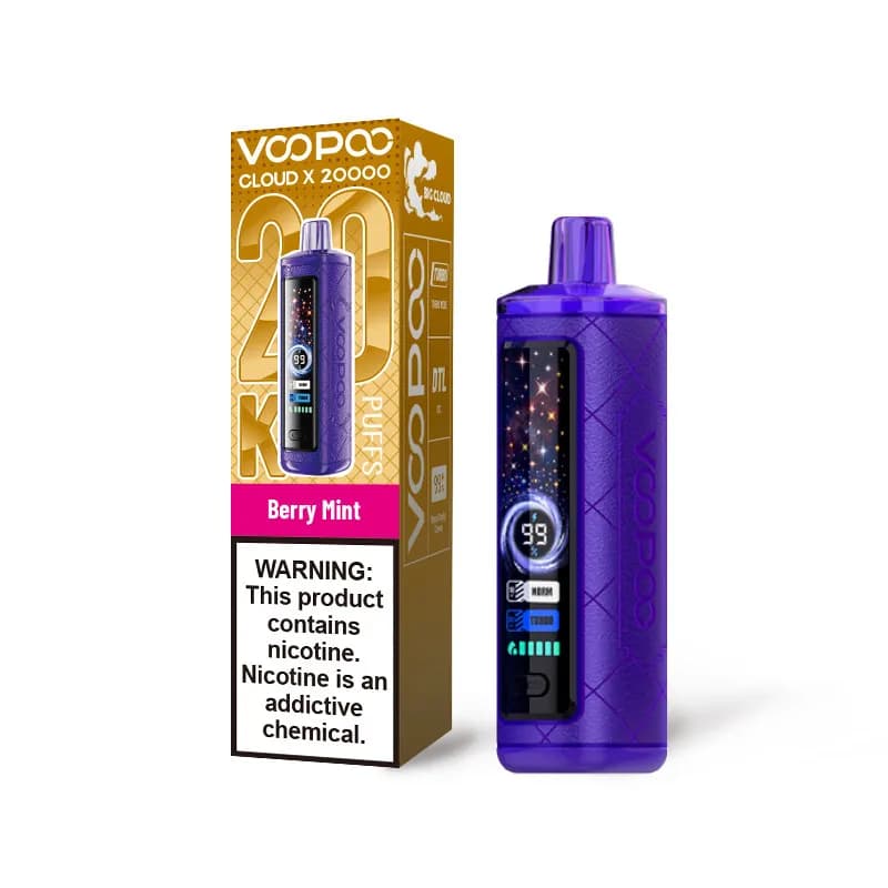 Lot de 2 cigarettes électroniques jetables VOOPOO Cloud X 20K, 20 000 bouffées, 25 ml, 6 mg de nicotine, batterie de 900 mAh, chargeur USB-C, d