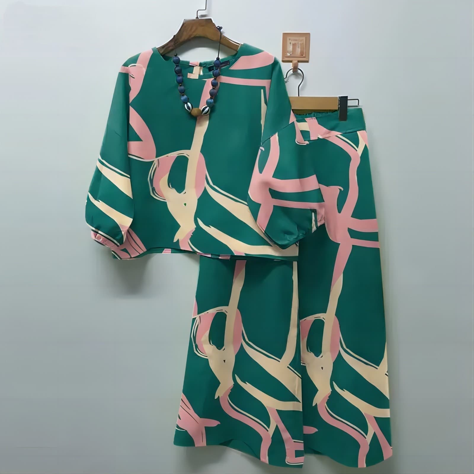 Women's fashion casual with suit shirt wide-leg pants 2-piece set