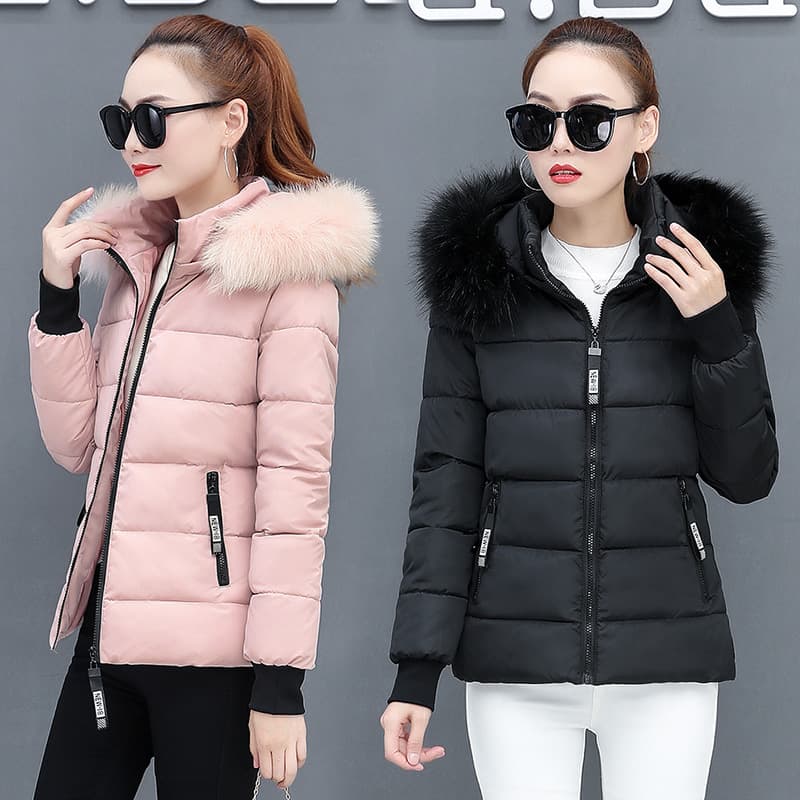 Women's clothing short cotton coat women's coat cotton jacket slim fit thickened big fur collar small person cotton coat