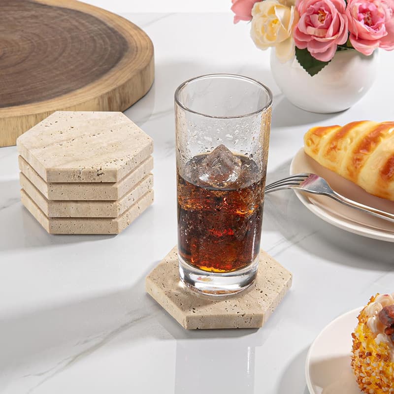 Natural Yellow Travertine Coaster Whiskey Coffee Insulation Pad Marble Coaster Ornaments