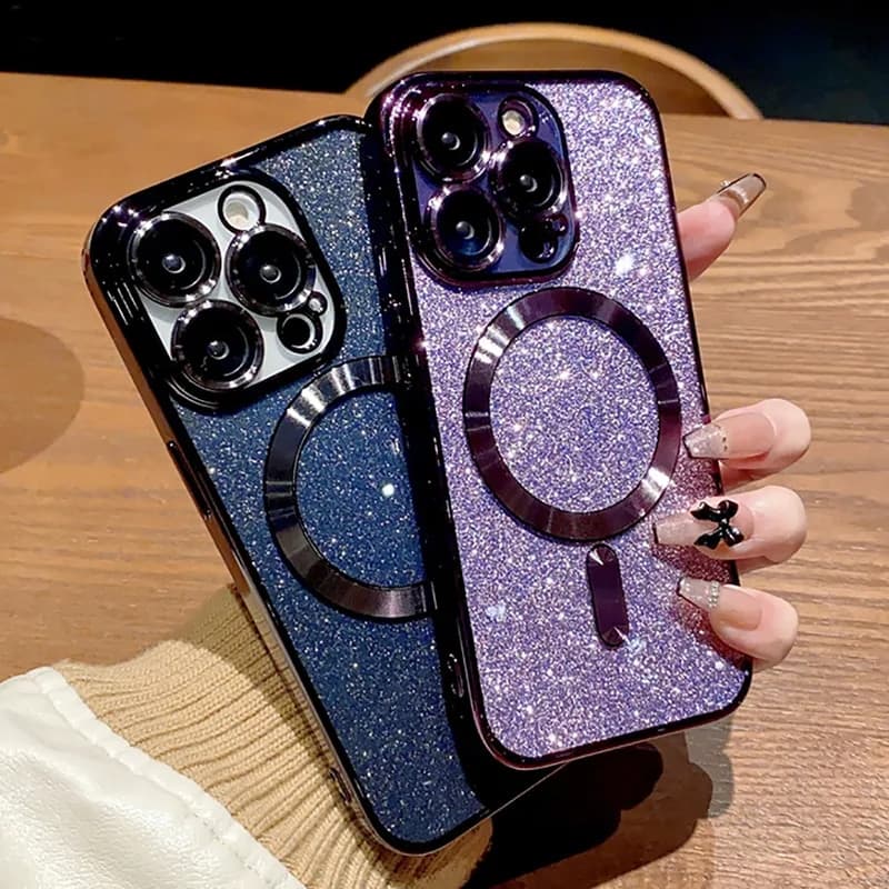Lens Protector Phone Case iPhone 15 14 13 12 11 Pro Max Plus For Magsafe Wireless Charge Electroplate Bumper Glitter