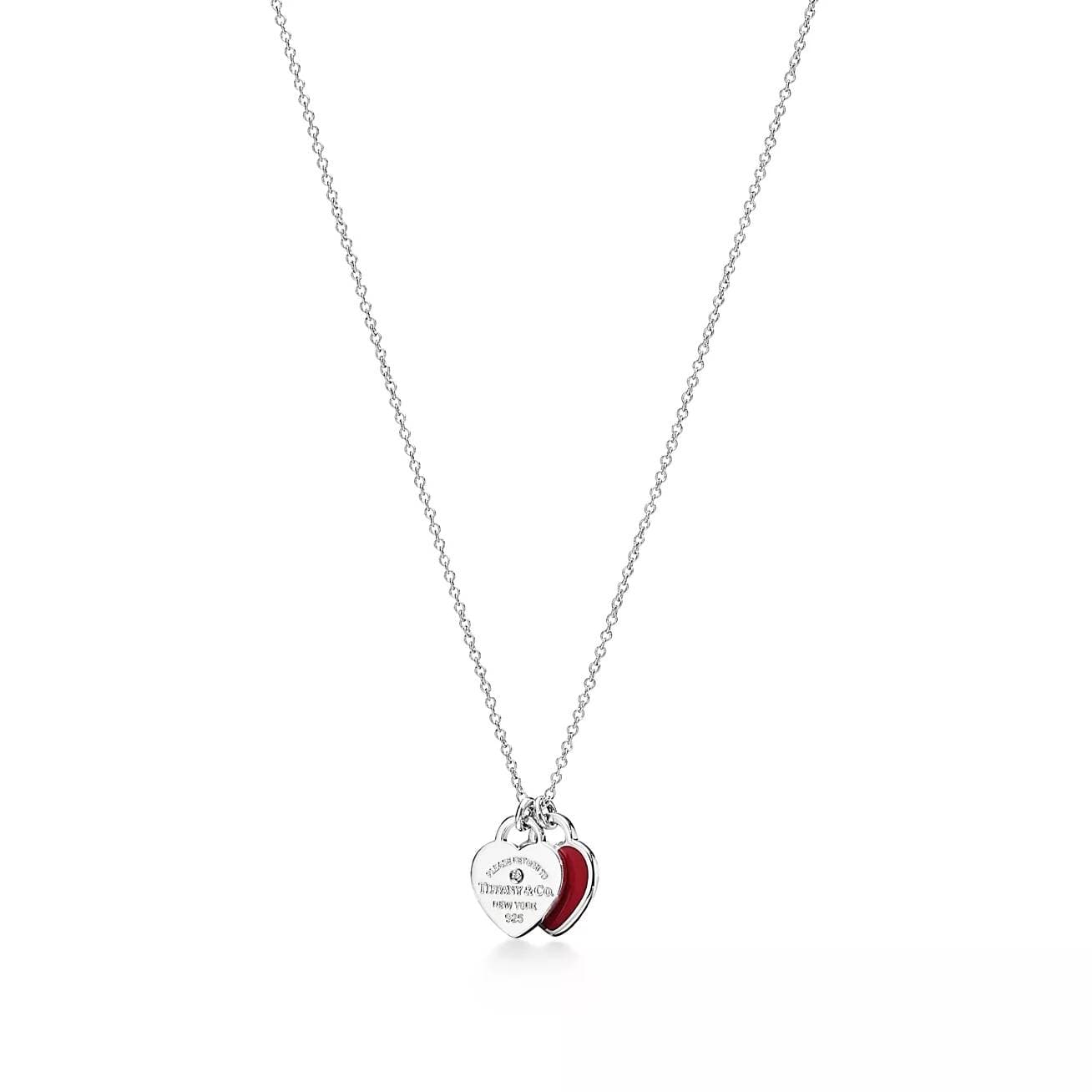 Collier double cœur Return To T-Series en argent sterling rose/bleu, mini