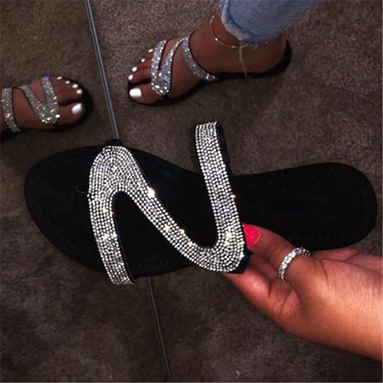 Women's large size rhinestone sandals new Z-shaped summer flat leisure