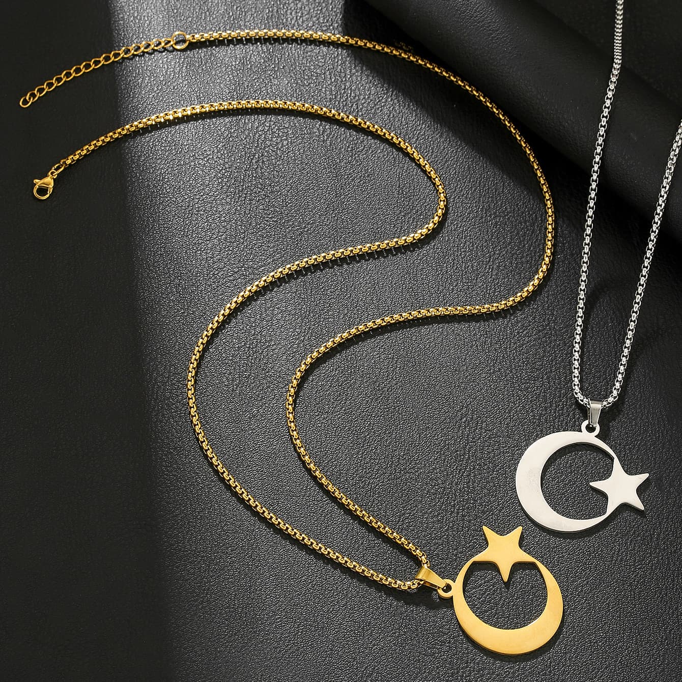 Titanium Steel Moon & Star Necklace For Women & Men - Trendy Geometric Layered Pendant Chain - Ins Style Jewelry Gift
