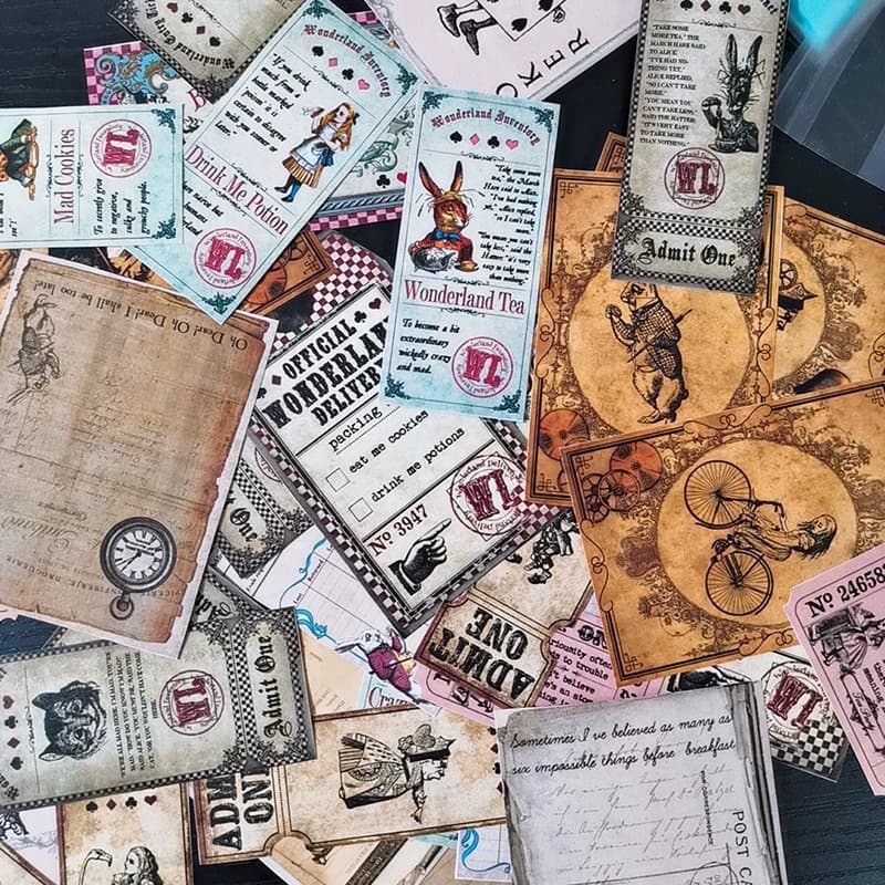 Junk Journal Retro Material Package Stickers Alice Rabbit Theme Handbook Stickers Handbook Album