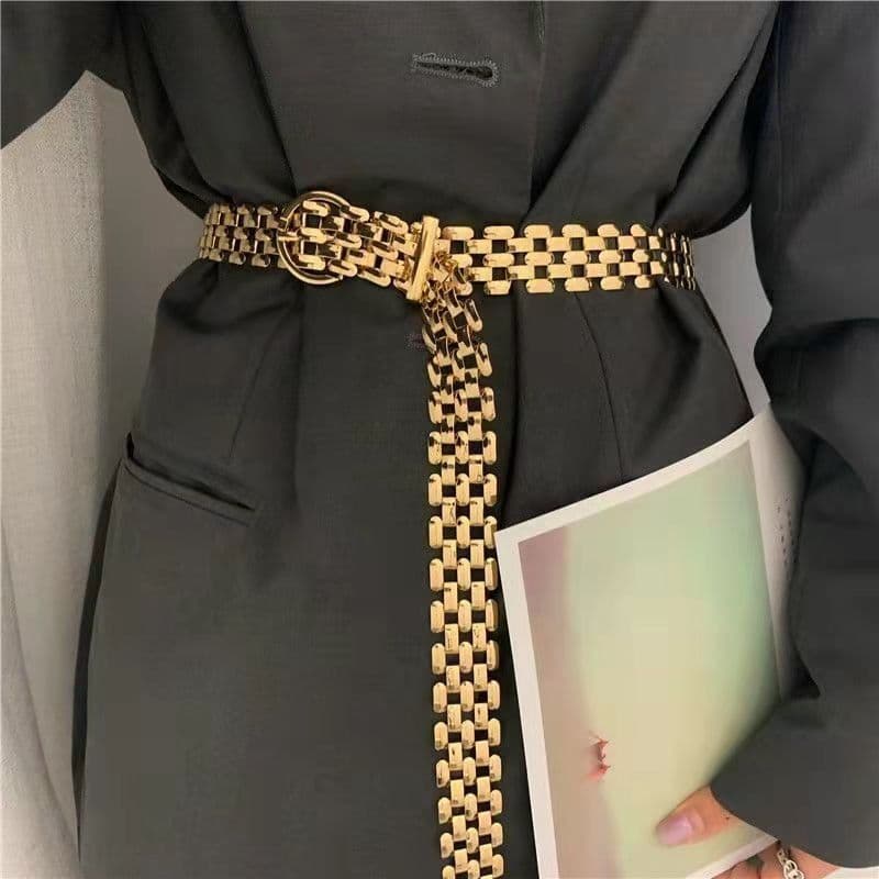 Metal belt with fashion Europe and the United States explosive gold chain belt punk metal hollowed out decorative waist chain