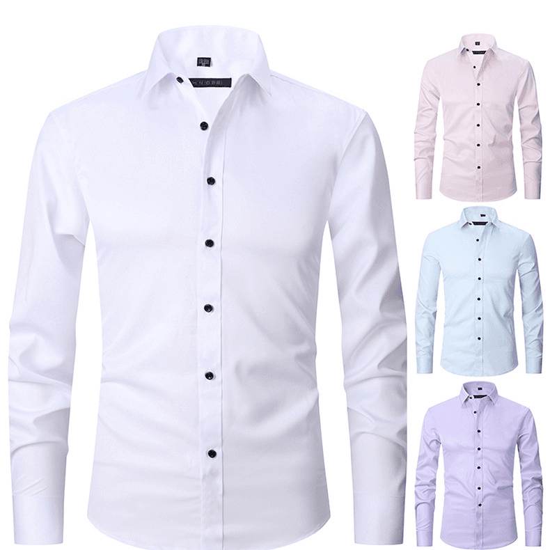 Men's Clothing Solid Color Elastic Non Iron Shirt Anti Wrinkle Long Sleeved Tops Business Commuting Jacket Trend