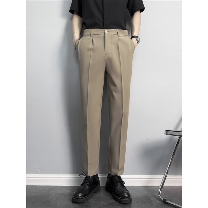 Men's Clothing Slim Straight Anti Wrinkle Suit Trousers Men's Non Iron Business Casual Trousers Advanced Drape Black Nine Point Small Suit Trousers