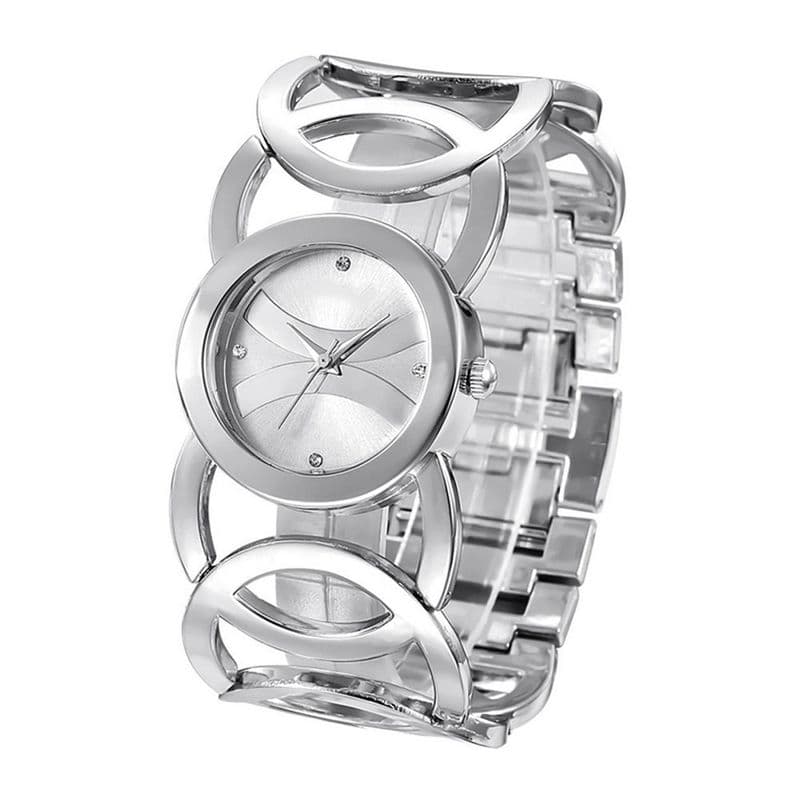 Yamaler Women Shiny Rhinestone Stainless Steel Bangle Bracelet Dress Quartz Wrist Watch