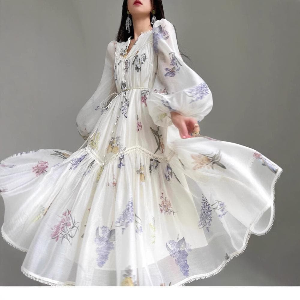 Women's Clothing New Chiffon Big Swing Skirt Female Printed Girly Dress Summer Lace Loose Baby Doll Princess Skirt