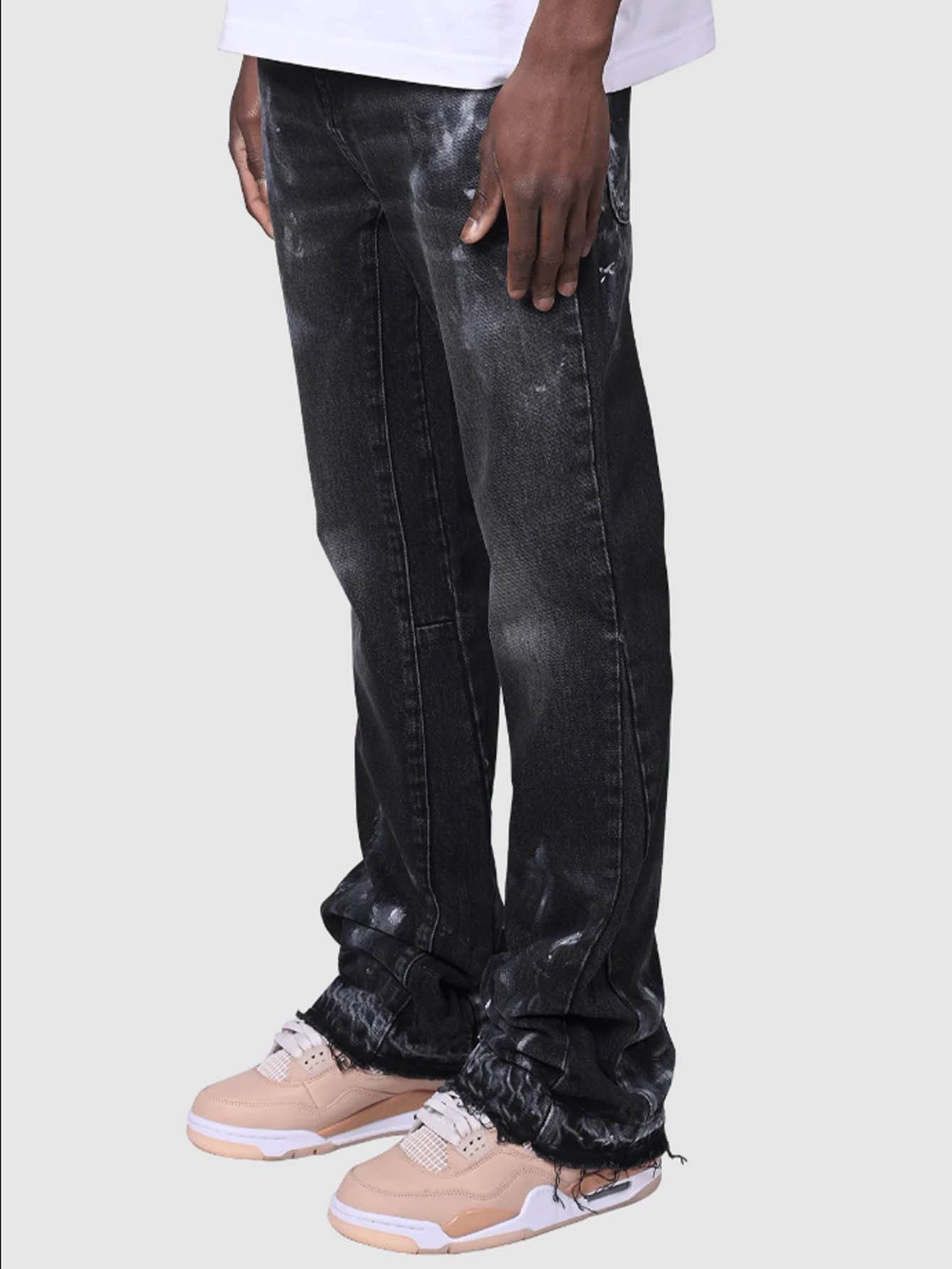 Jeans de travail pour hommes, style rétro américain, avec cordon de serrage et fermeture éclair, délavés et usés, coupe ample et jambes larges,