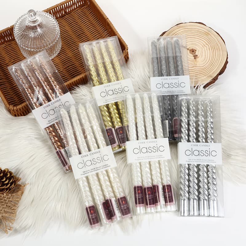 Classic European Long Rod Colorful Thread Candles for Home Romantic Candlelight Dinner Wedding Smokeless 4 Candles