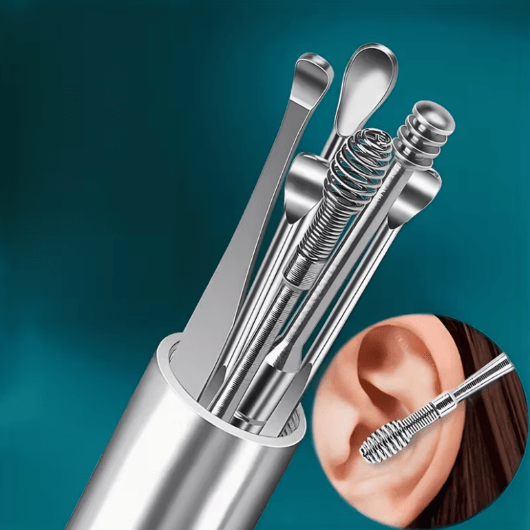 6Pcs/Set Portable Key Chain Scoop Ear Scoop Drum Scoop, Clean Pick Ear Tools, Stainless Steel Spiral Scoop Ear Scoop Set