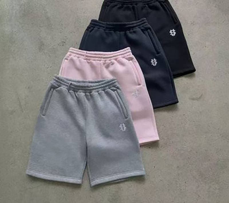 Men's Streetwear Fleece Shorts With Embroidery - Soft & Comfortable Polyester Jogger Shorts For Casual & Sports Wear (Black, Gray, Navy, Pink)