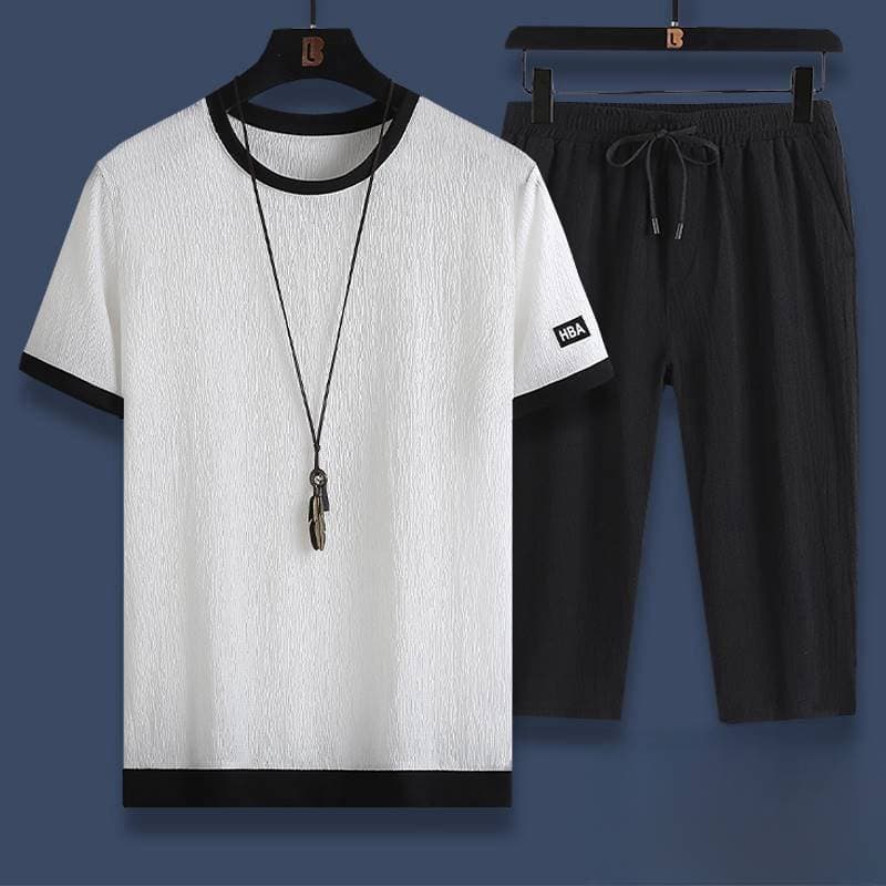 Men's Casual Sports Suit Ice Silk Short-Sleeved T-Shirt And Shorts a Complete Set Men's Matching Fashion Two-Piece Suit