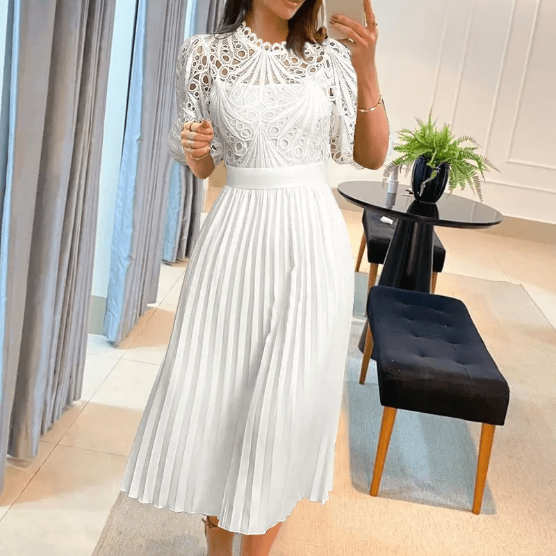 Women's clothing new short sleeved lace lace splicing pleated African dress cross border dress