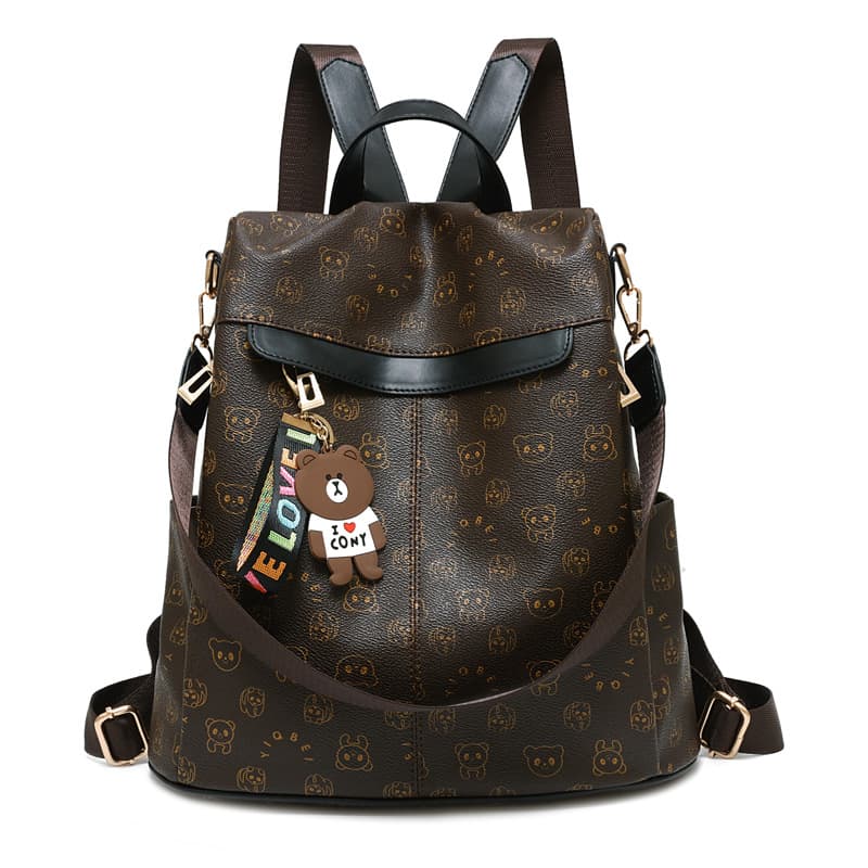 Andralyn Shoulder Women's Backpack New Trendy Korean Version Versatile Fashion Student Soft Leather Cartoon Backpack