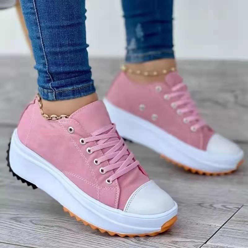 low-top single shoes women's thick-soled canvas shoes front lace-up platform sole large size women's shoes in stock