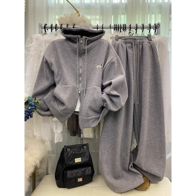 Women's Clothing Two Piece Set Fleece Lined Hooded Sweatshirt And High Waisted Slimming Wide Leg Pants Casual Sportswear