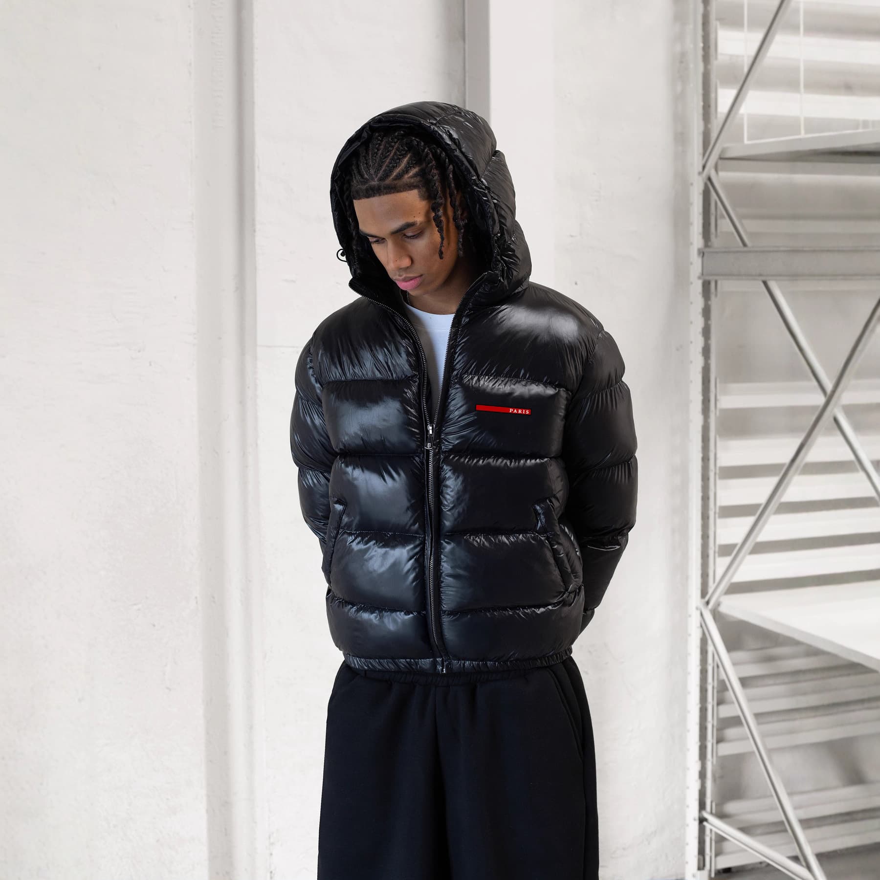 Unisex Streetwear Hooded Puffer Jacket – Russian-Inspired Dual Hood Design, Winter-Ready Cotton Fill, Oversized Fit For Urban Fashion