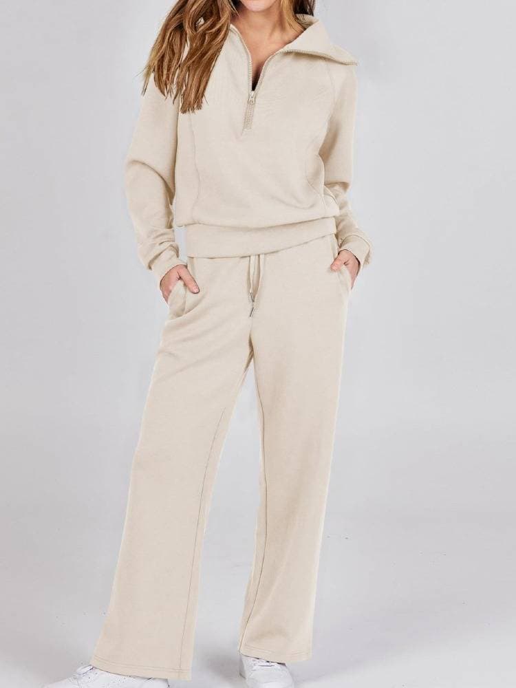 K Casual Sportswear Set With Zipper Long Sleeve Hoodie And Wide-leg Pants Two-piece Set