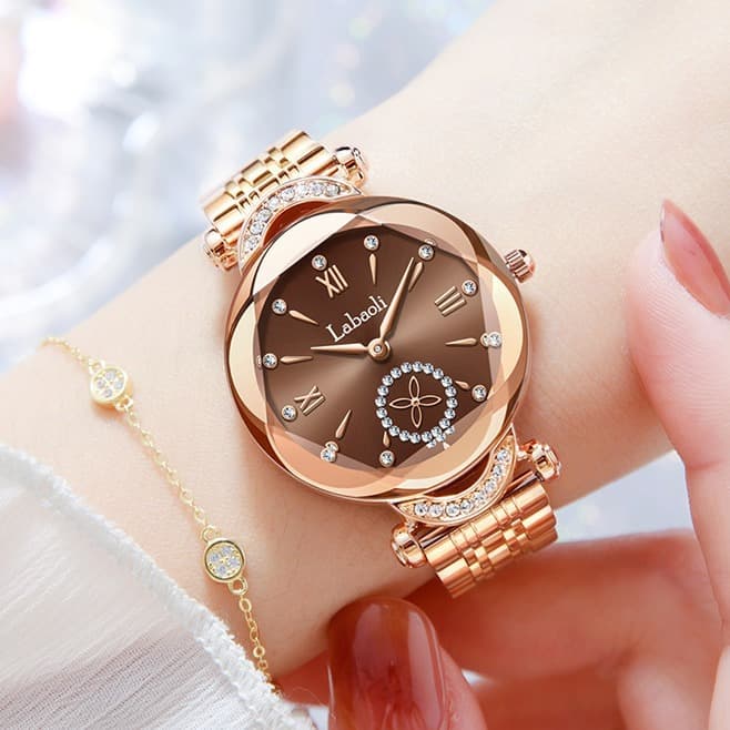 Labaoli labaoli new fashion flower shaped independent second dial inlaid with diamonds light luxury fashion quartz ladies watch