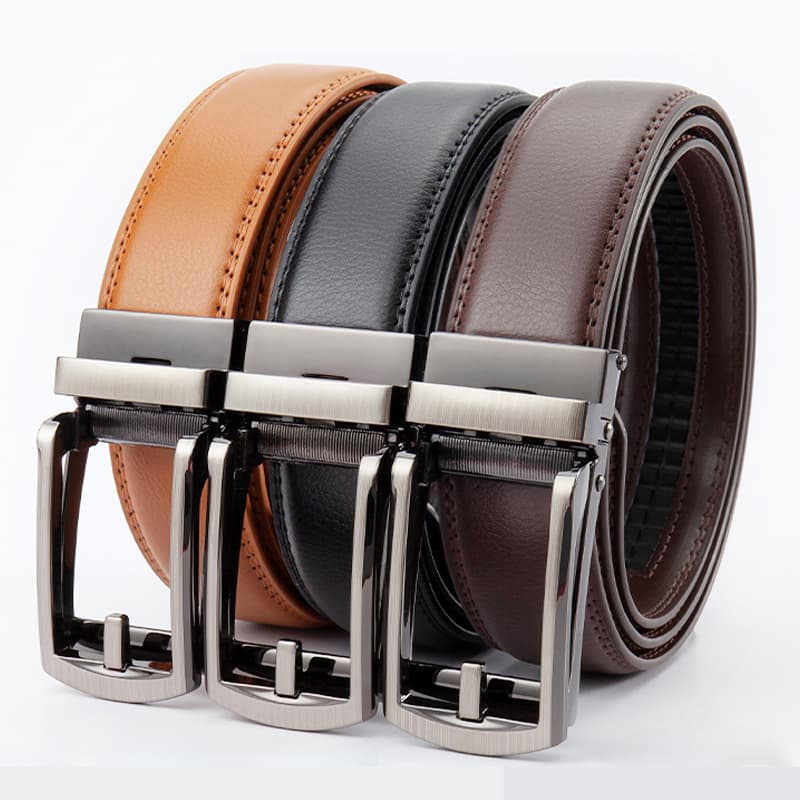 Belt Men's Click Belt Needle Belt Automatic Buckle Two-layer Cowhide Leather Belt