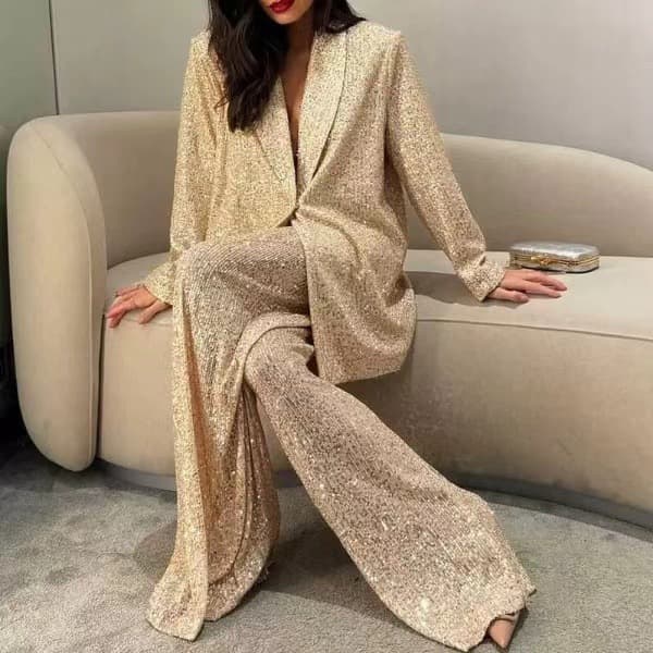 Women’s Clothing Fashion Sequined Suit Jacket Temperament Commuter One Button Suit