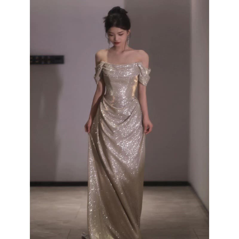 Women's Clothing Temperament High End Sparkling Toast Dress Bride Elegant Banquet Host Female