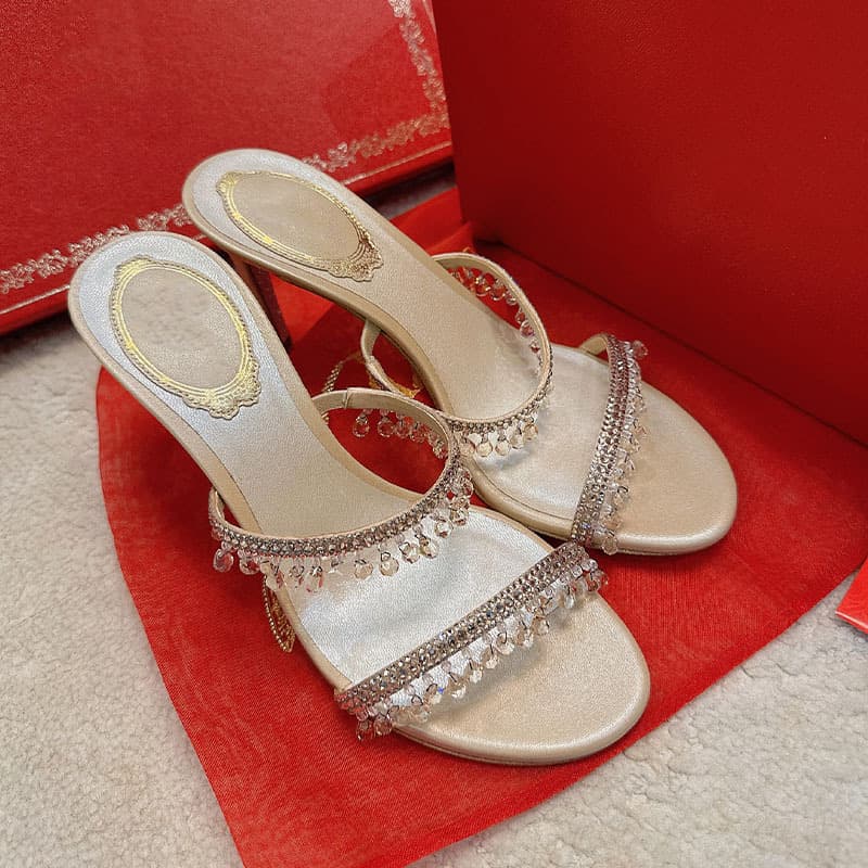 Women's Crystal Chandelier Sandals One Strap High Heels Open Toe Stiletto Spring New Style