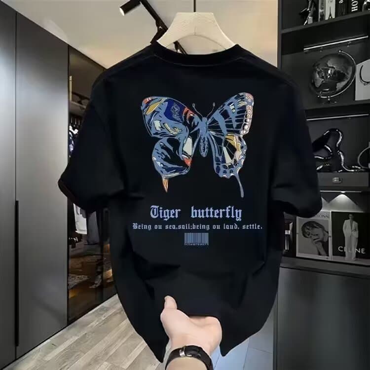 T-shirt d'été à manches courtes pour femme, collection tendance, coupe ample et décontractée, imprimé, manches courtes, noir.