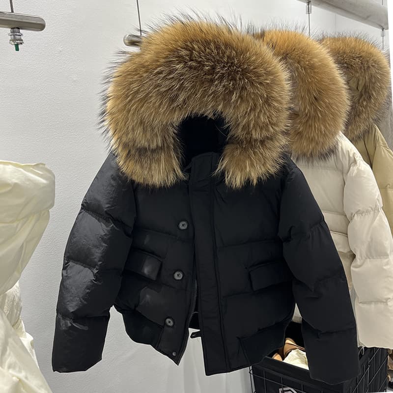 Korean Style Winter Large Fur Collar Down Cotton Jacket For Teenagers Girls Thick Warm Cotton Coat Short Casual Cotton Jacket