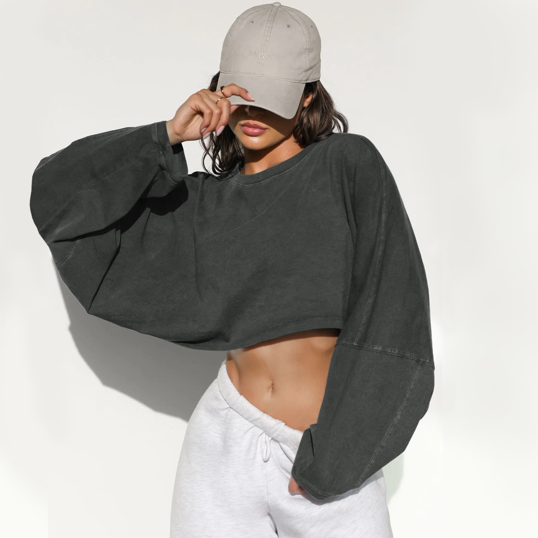 Women Do Old Hoodie Tide Brand Long-sleeved Short Knit Sports Yoga Top