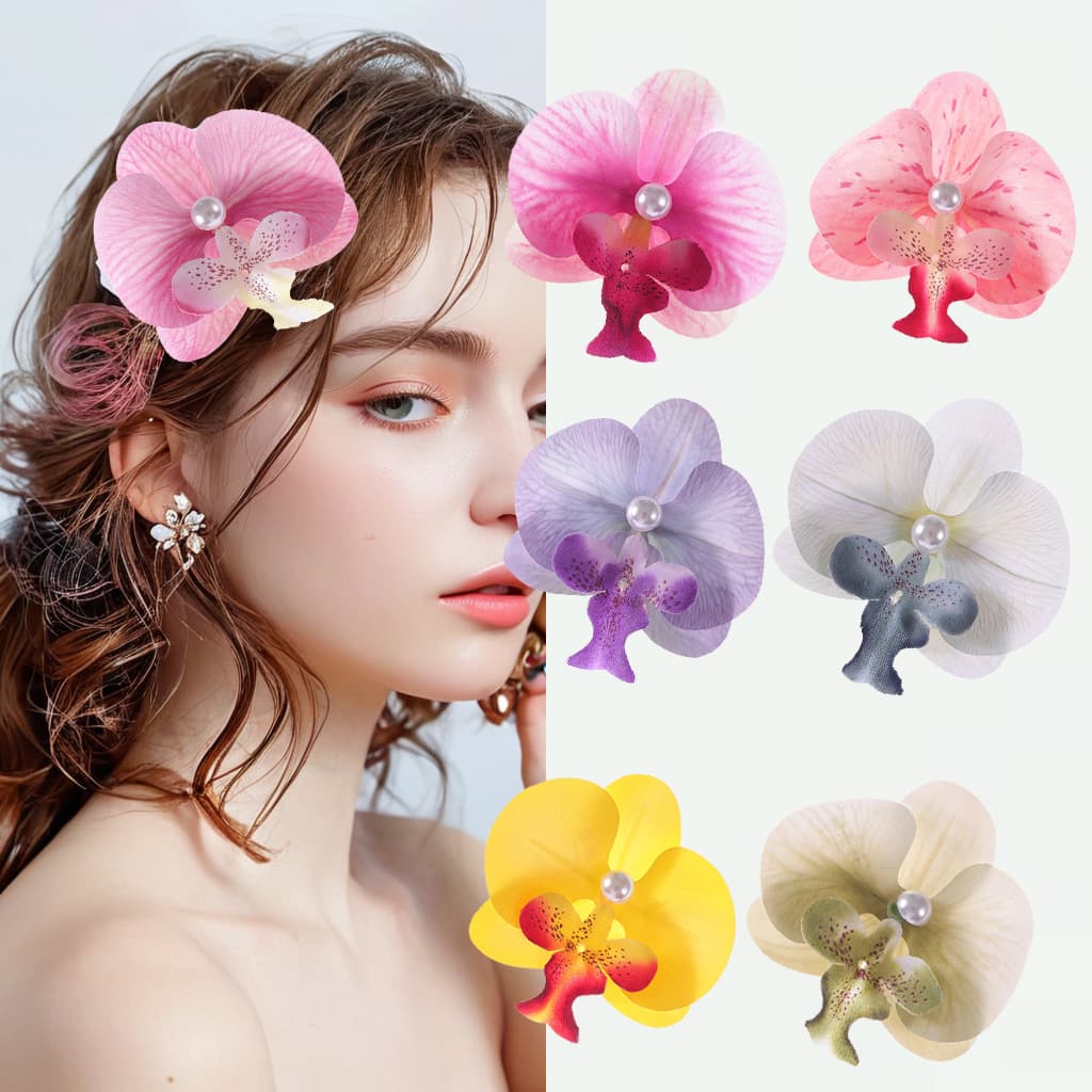 Pure Desire Style Pearl Butterfly Orchid Hairpin Side Clip Head Flower Simulation Flower Hairpin Clip Headdress Photo Hair Accessories