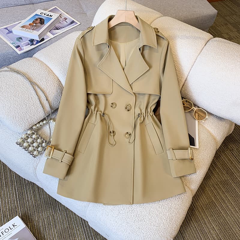 Women's Clothing Suit Collar Trench Coat Waist Hugging Versatile Slimming Petite Khaki Trench