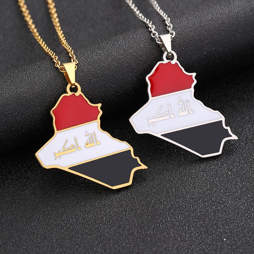 New hot selling Iraq map necklace, men and women's ethnic style couple titanium steel necklace accessories