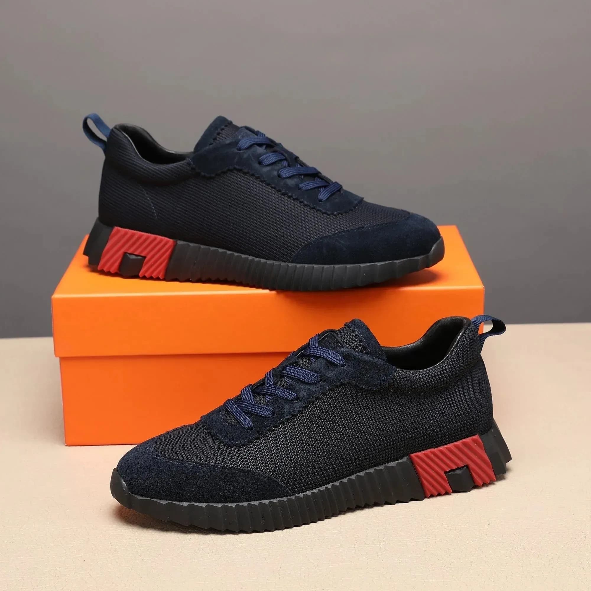 Baskets montantes de marque H pour homme, style décontracté, en cuir et mesh, à lacets, style running.