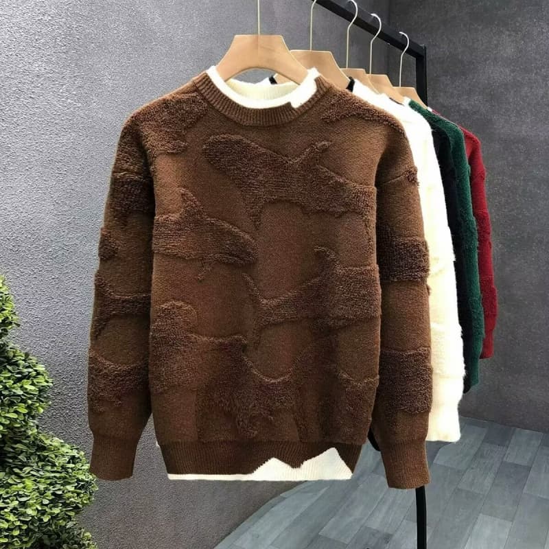 Men's Fashion Embroidered Sweater - Loose Fit Crew Neck Long Sleeve Knit Top For Winter (Red/White/Black/Green)