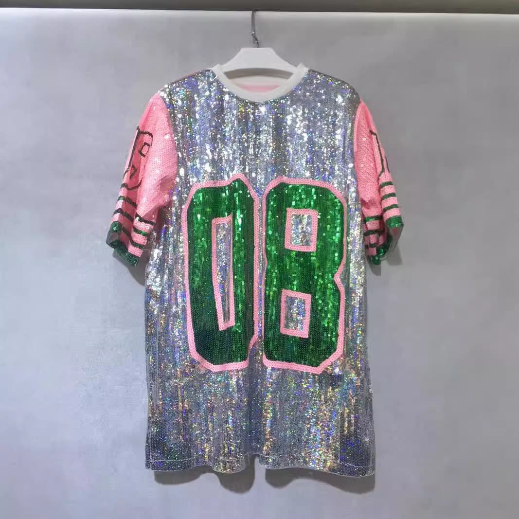 Women's Clothing heavy industry women's clothing sequined loose T shirt round neck half sleeved top