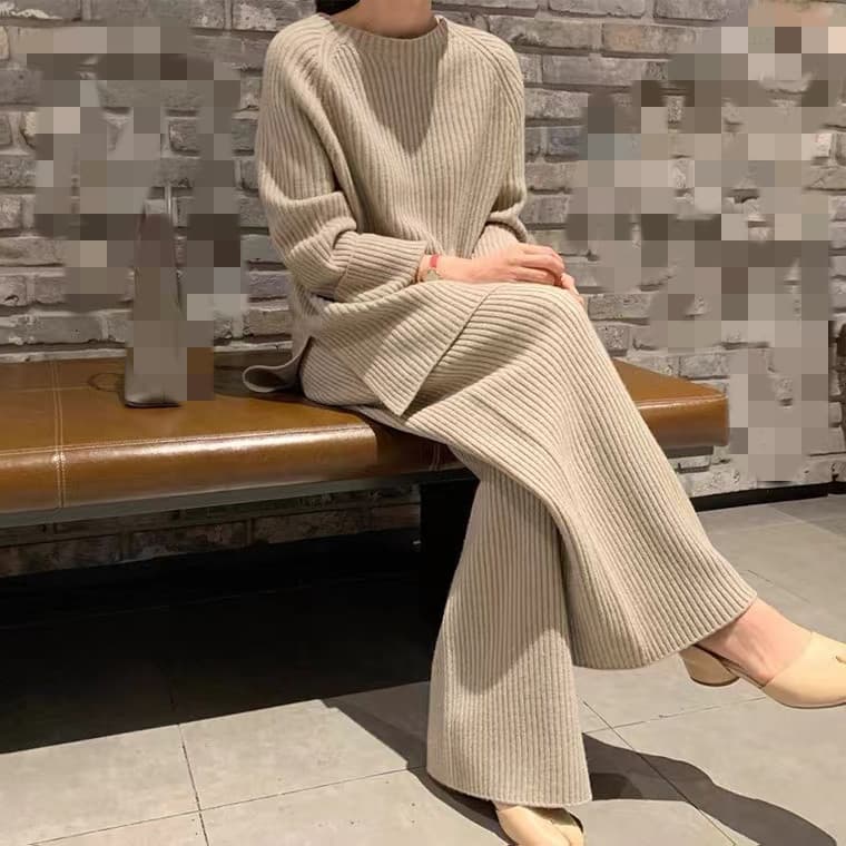 2023 Autumn and Winter New Women's Fashion and Westernization, Age Reducing Two Piece Trouser Set, Knitted Sweater, Wide