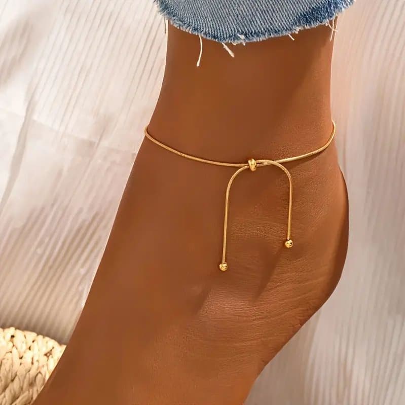 Adjustable Rope Shrink Snake Bone Chain Simple Elegant Beach Summer Party Anklet Jewelry